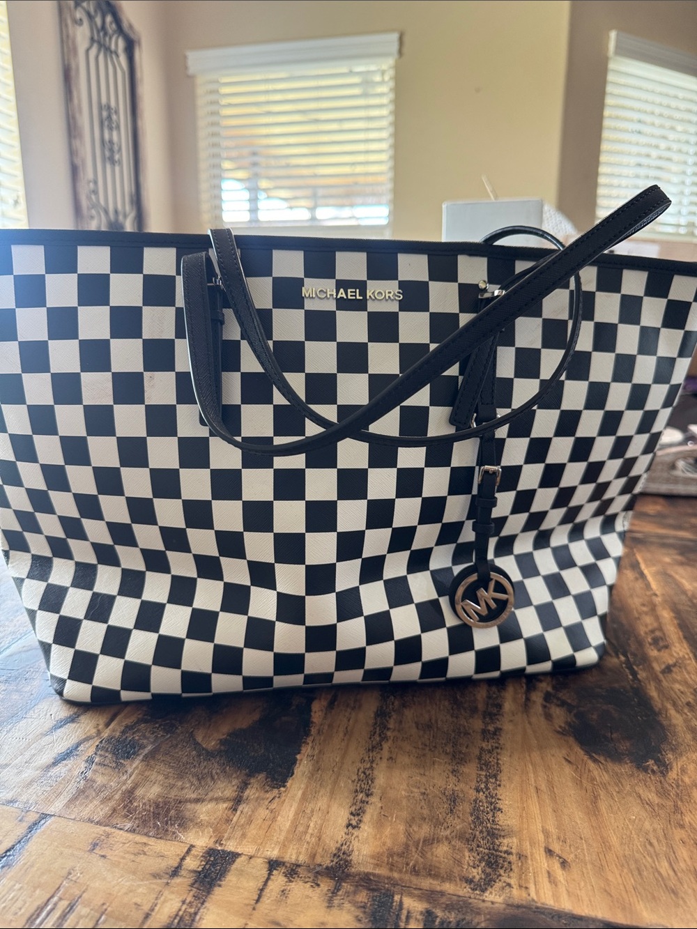 Michael Kors Black and White Checkerboard Tote